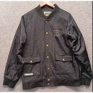 Us Versus Them Wool Varsity Jacket Men's M Black Snap Front Quilted Lining